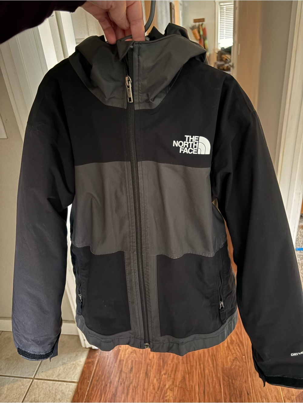 The North Face Black and Gray Kids Hooded Raincoat